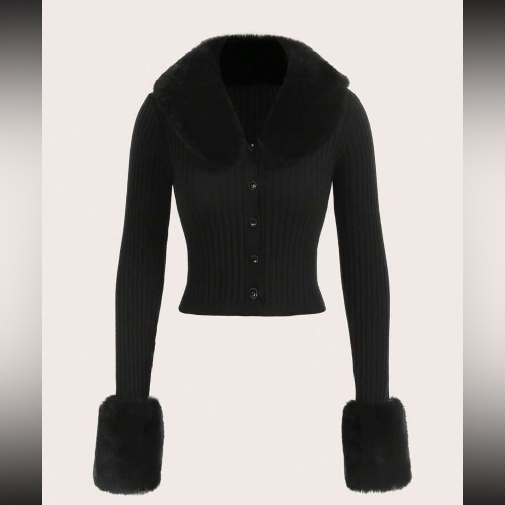 Faux Fur Knit Cardigan Sweater